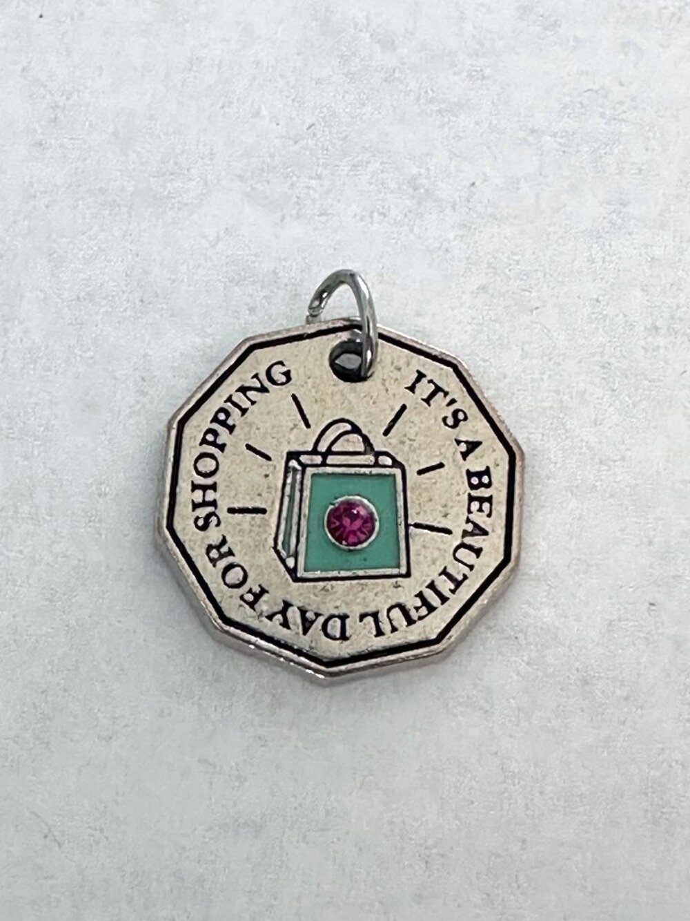 Effy "It's a Beautiful Day for Shopping" Silver Tone Charm Pink Crystal